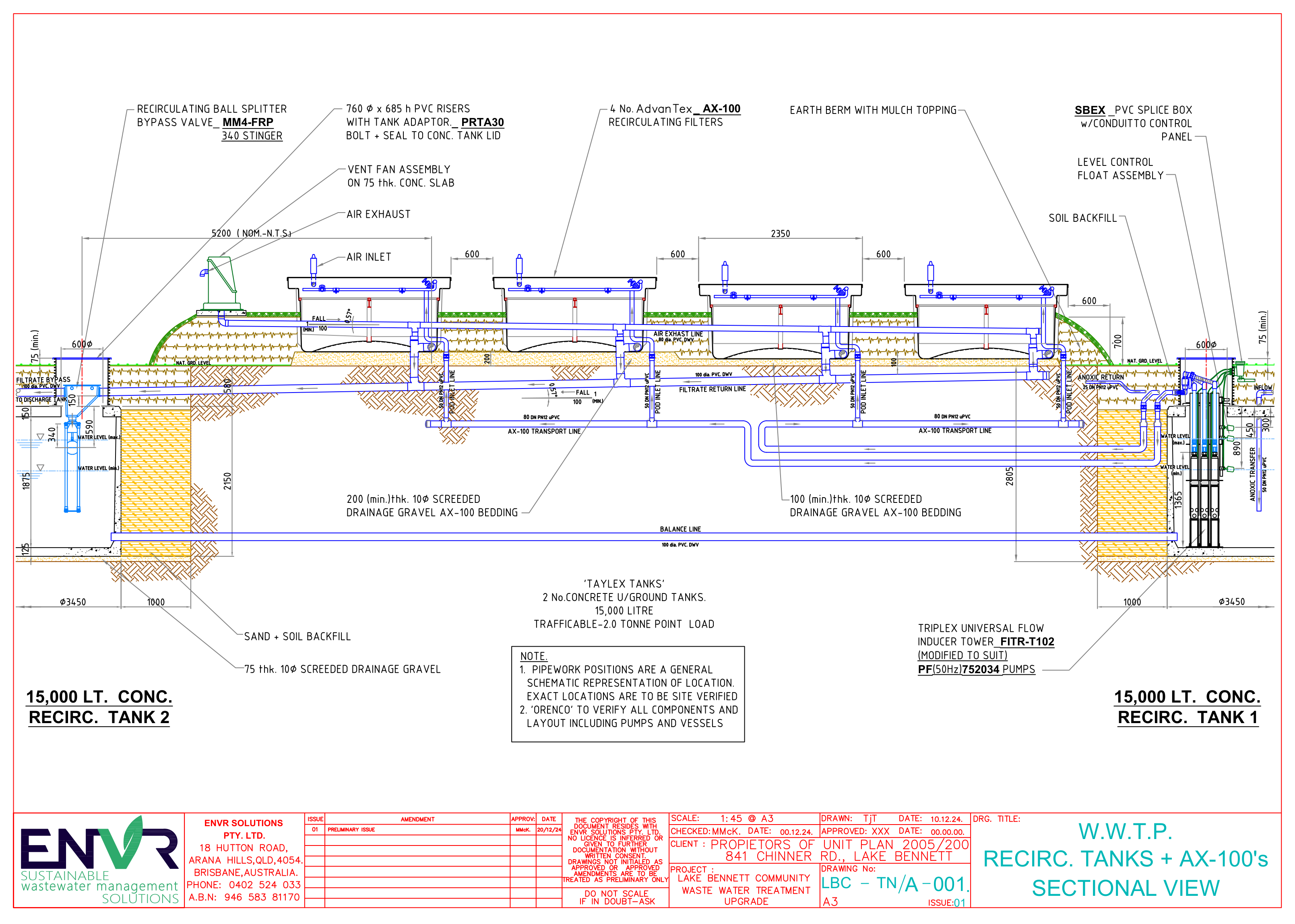Recirculation tanks and AdvanTex AX100 layout diagram