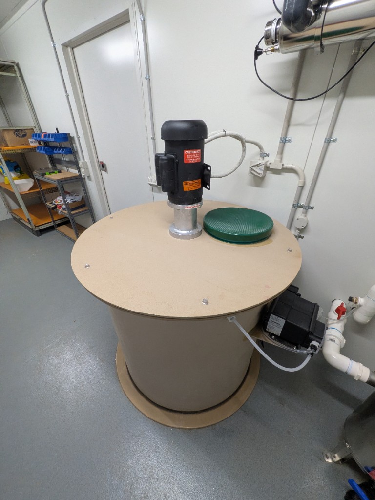 Alkalinity dosing tank with DYNAMIC mixer and side-mounted feed pump in the WWTP control room