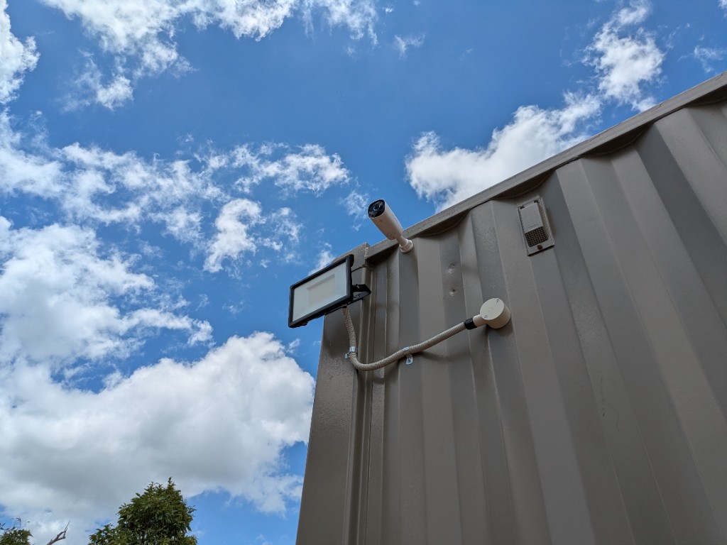 Floodlight and security camera on the WWTP control-room container