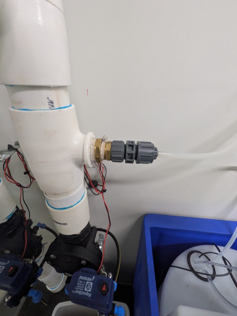 Chlorine injection T on the treated-effluent line in the WWTP control room